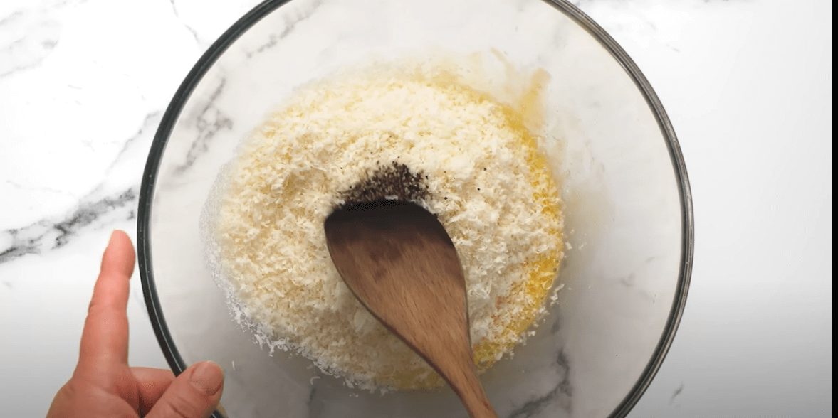 4 mix the yolks with the Pecorino Romano